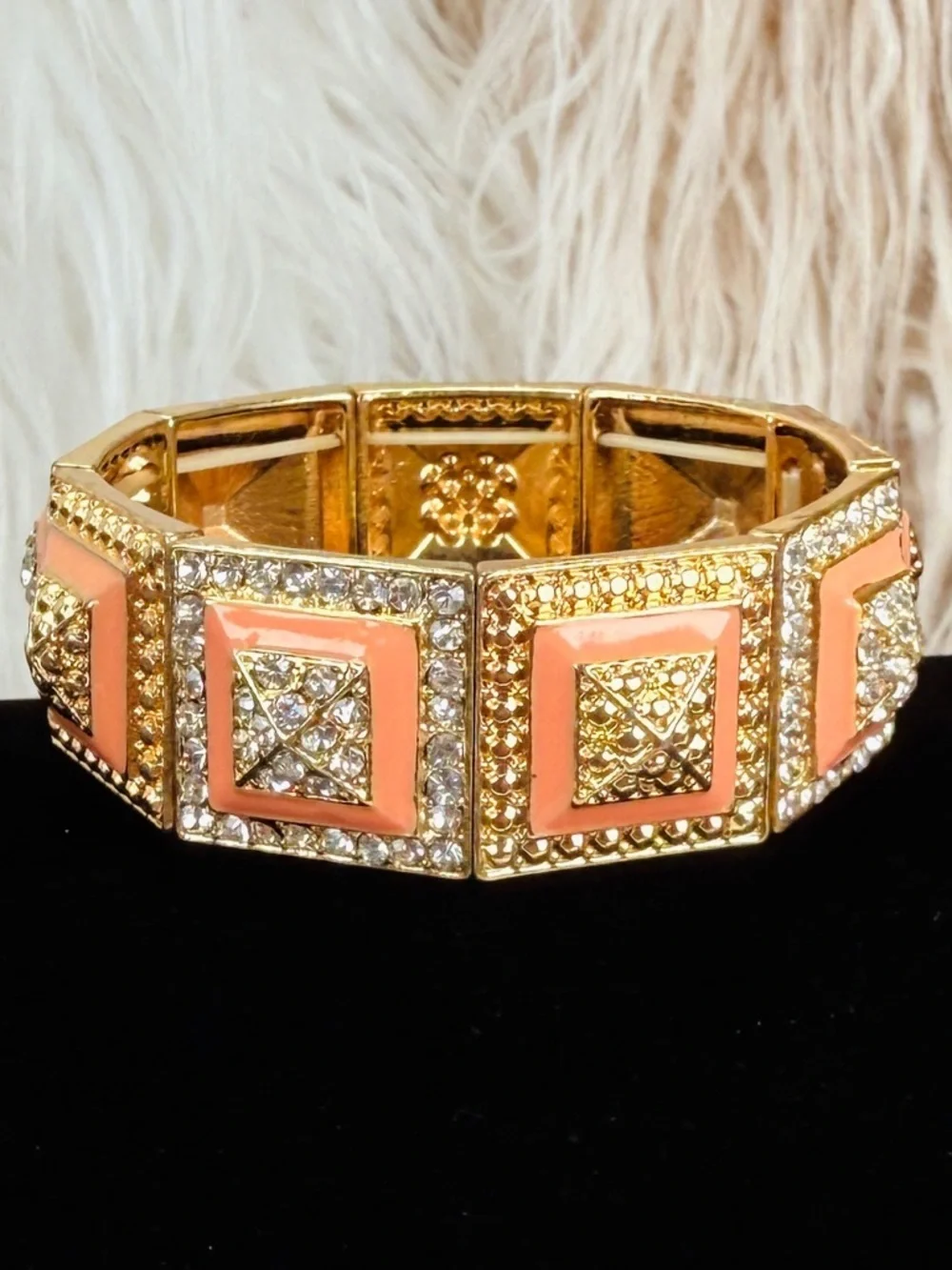 Goldtone Coral Accent Crystal Stretch Bracelet